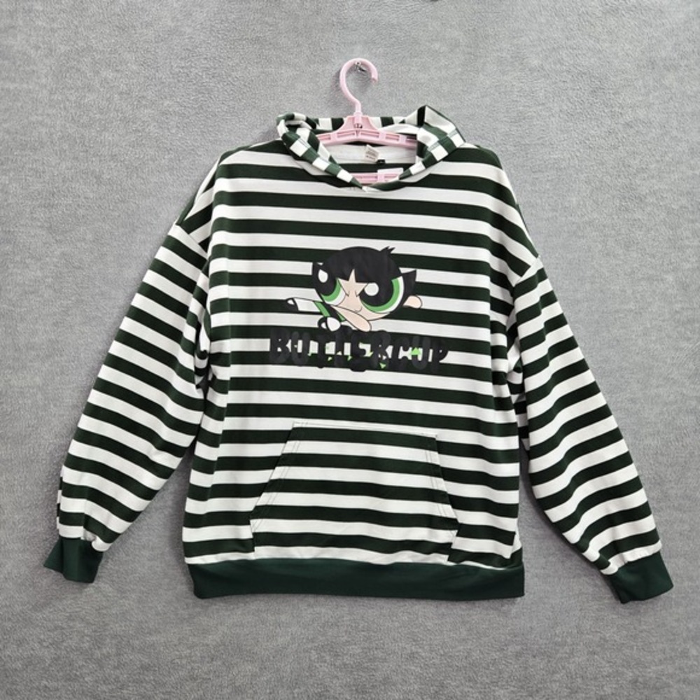 Cartoon Network SHEIN Women Hoodie S Green Striped Powerpuff Girls Buttercup‎
